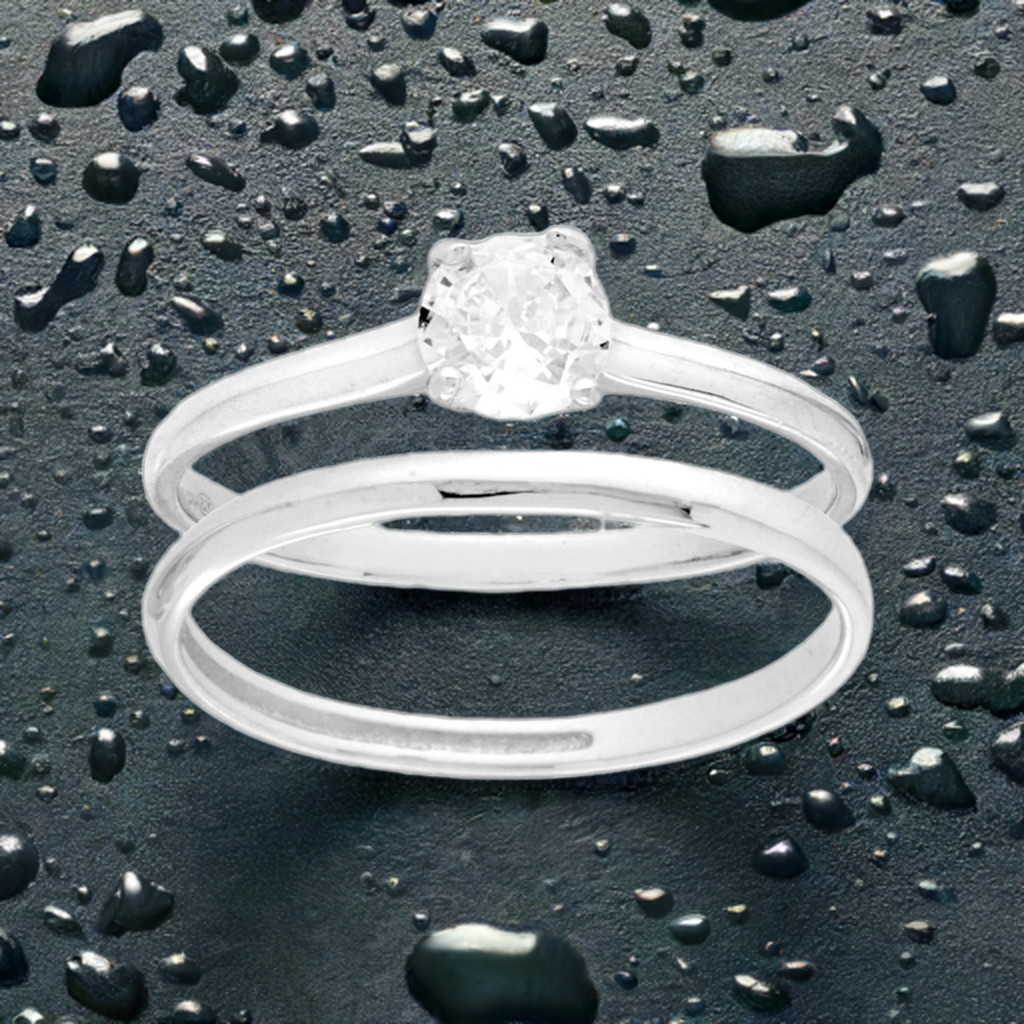 Anello Doppio Elegante Zirconi Bianco