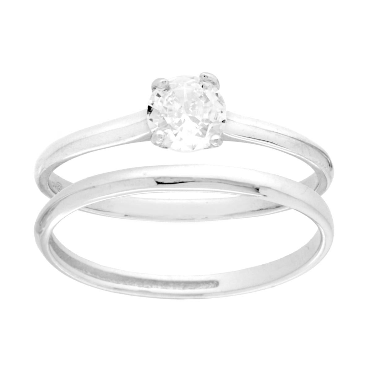 Anello Doppio Elegante Zirconi Bianco