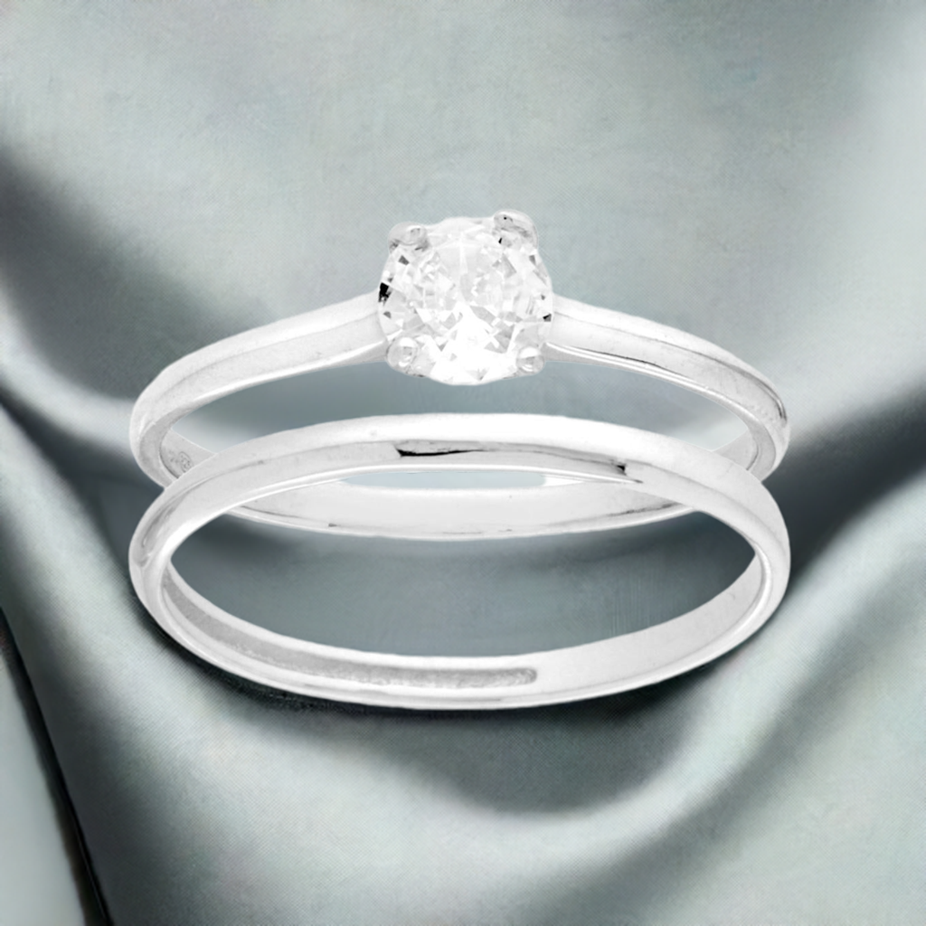Anello Doppio Elegante Zirconi Bianco