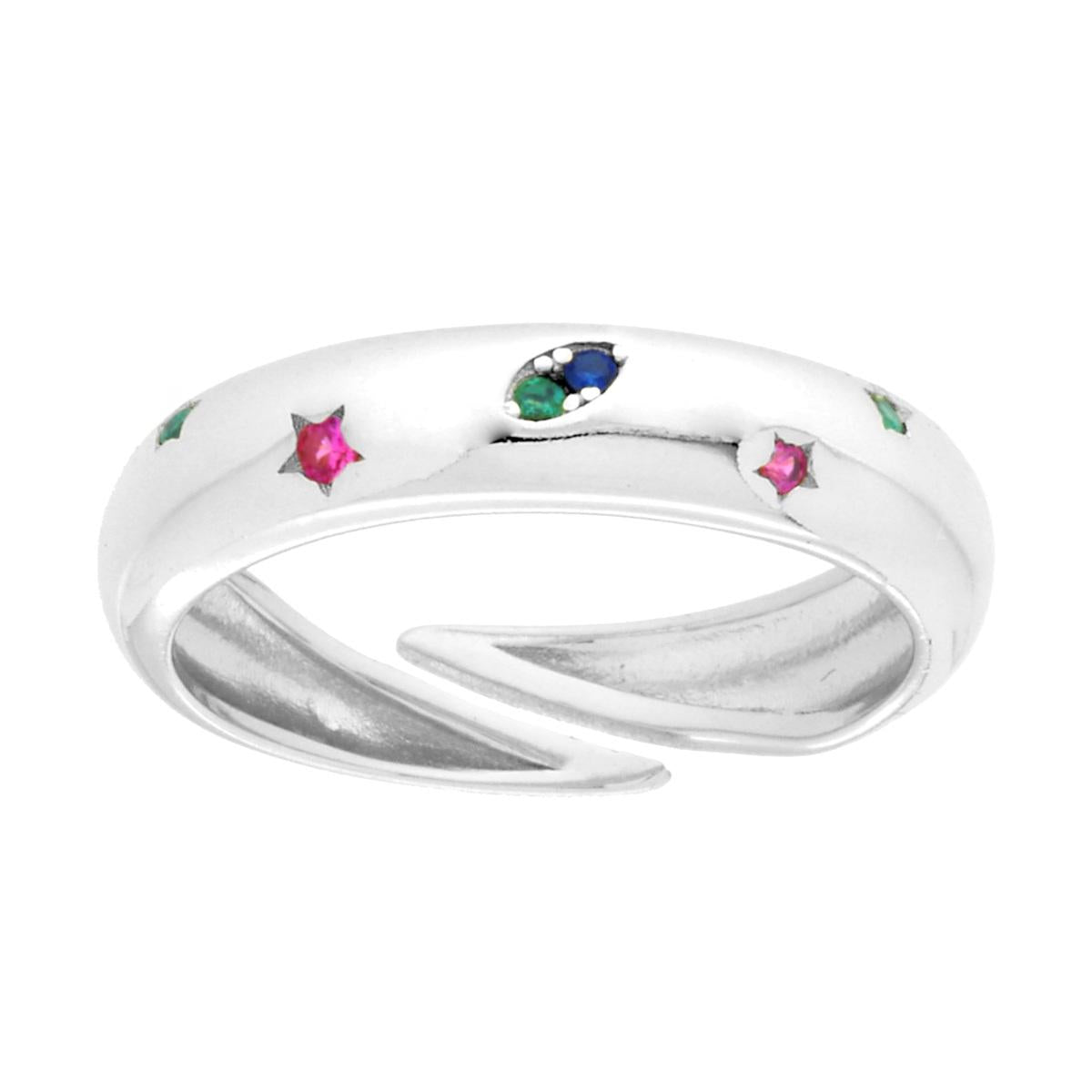 Anello a Fascia Bombato con Stelle e Zirconi Multicolor