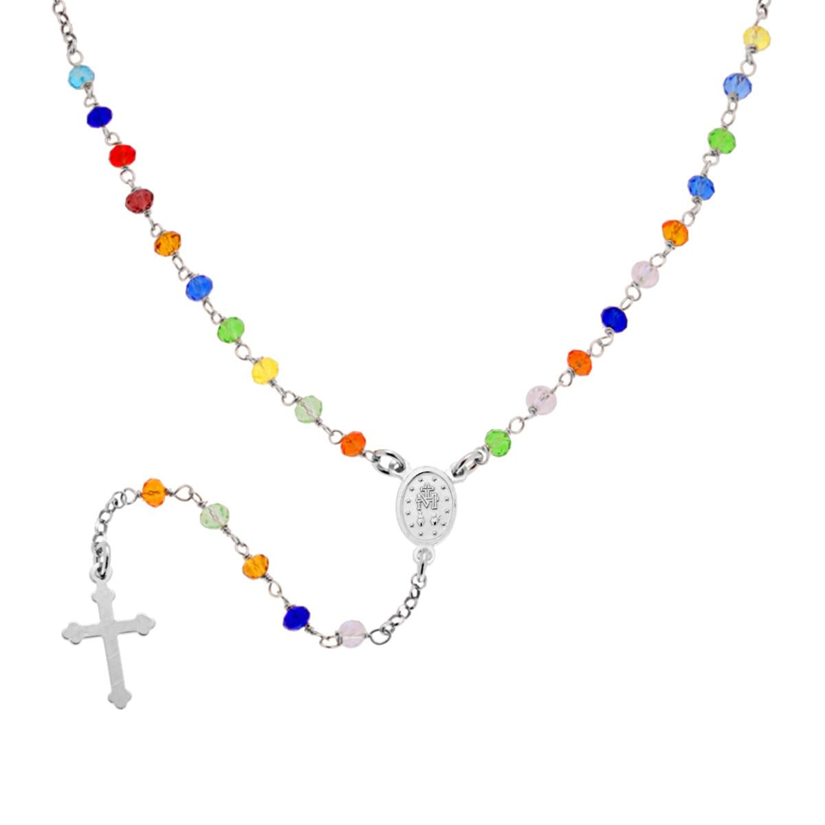 Collana Rosario con Grani in Crystal Multicolor Rainbow