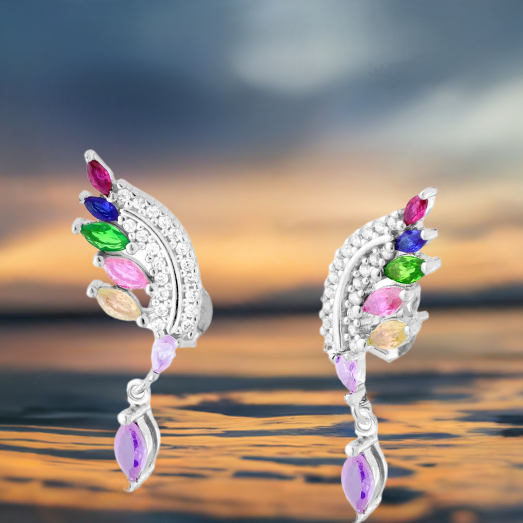 ✨ Orecchini Piuma Argento Multicolor ✨