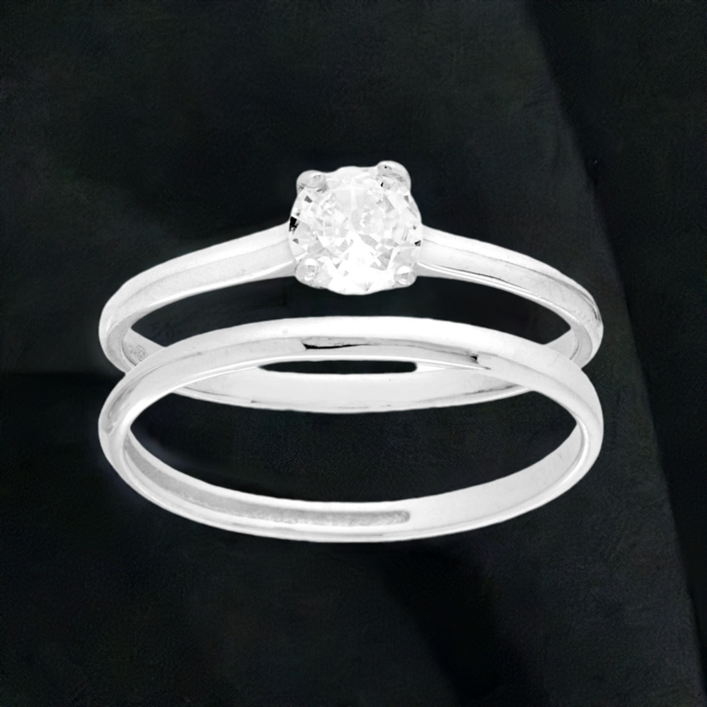Anello Doppio Elegante Zirconi Bianco