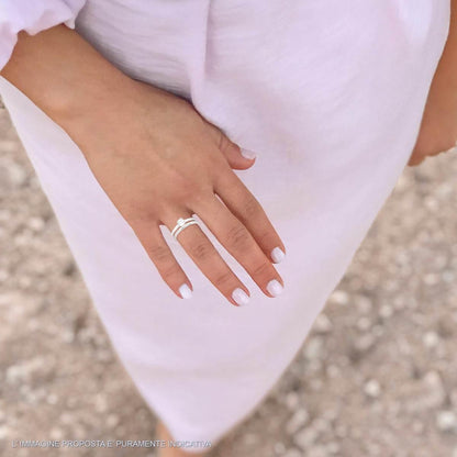 Anello Doppio Elegante Zirconi Bianco