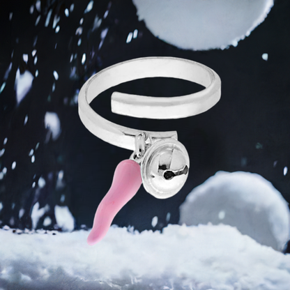 Anello Aperto con Cornetto e Campanella in Argento