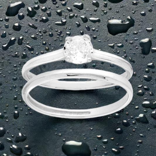 Anello Doppio Elegante Zirconi Bianco