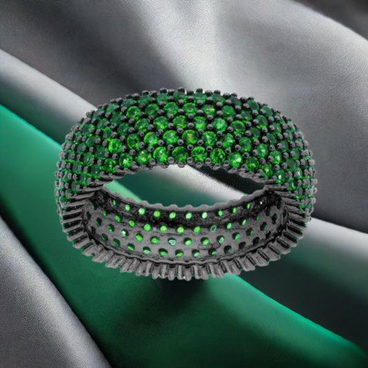 Anello Fascione a Cinque Fili con Zirconi Verde Smeraldo