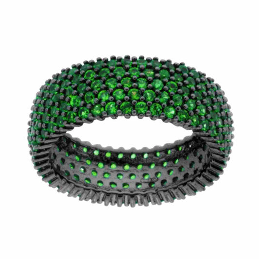 Anello Fascione a Cinque Fili con Zirconi Verde Smeraldo