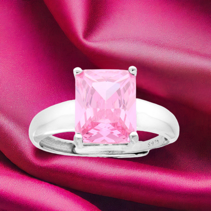 Anello Rettangolo con Cubic Zirconia Rosa