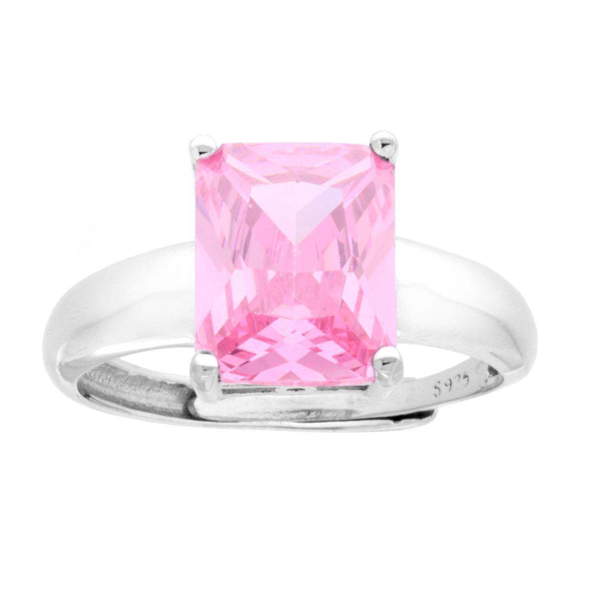Anello Rettangolo con Cubic Zirconia Rosa