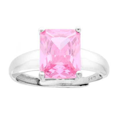Anello Rettangolo con Cubic Zirconia Rosa