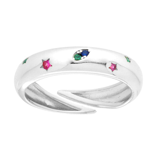 Anello a Fascia Bombato con Stelle e Zirconi Multicolor