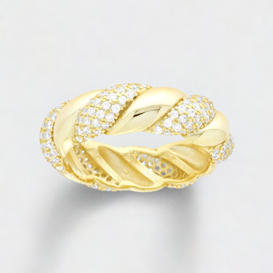 Anello a Fascia Trecciato con Cubic Zirconia Bianchi in Argento 925