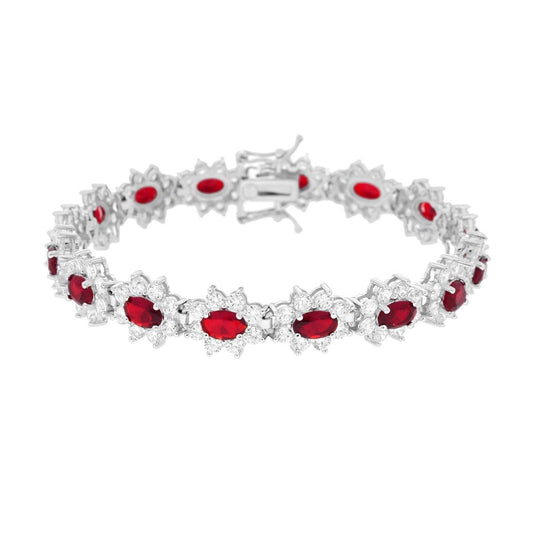 🌟 Bracciale Tennis Fiori di Zirconi Rosso Rubino e Bianchi Argento 925 🌟