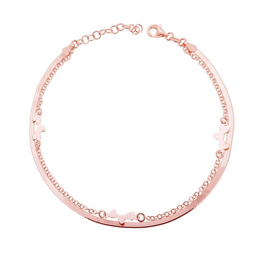 Cavigliera due fili Cuori Argento