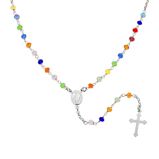 Collana Rosario con Grani in Crystal Multicolor Rainbow
