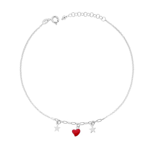 Cavigliera cuore rosso e stelle Argento