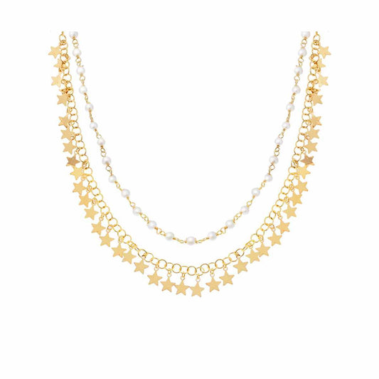Collana a Due Fili con Perle e Stelle Pendente Made in Italy