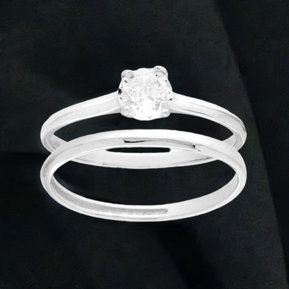 Anello Doppio Elegante Zirconi Bianco